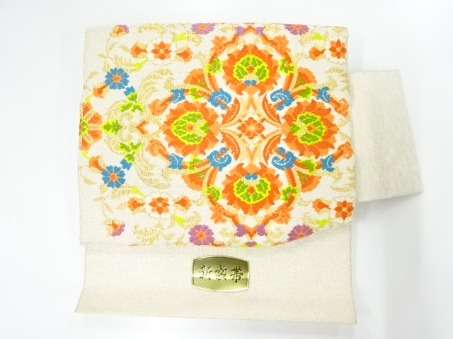 JAPANESE KIMONO / UNUSED TSUKURI OBI / WOVEN FLOWER CREST 